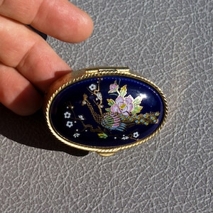 Miniature oval box with peacock vintage pillbox pocket medicine container snuff box small trinket box with lid mini chest