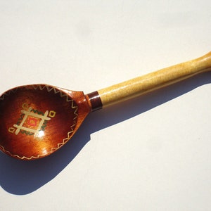 Hand painted wooden spoon ethnic style vintage wood scoop salad server decorative ladle boho style spoon vintage kitchenware