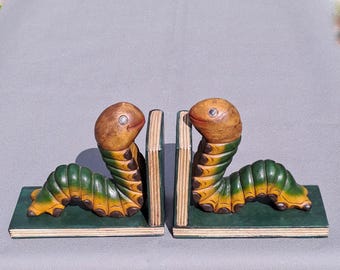 Vintage boekenwurm boekensteunen twee rups boekensteunen thuisbibliotheek boek nerd cadeau