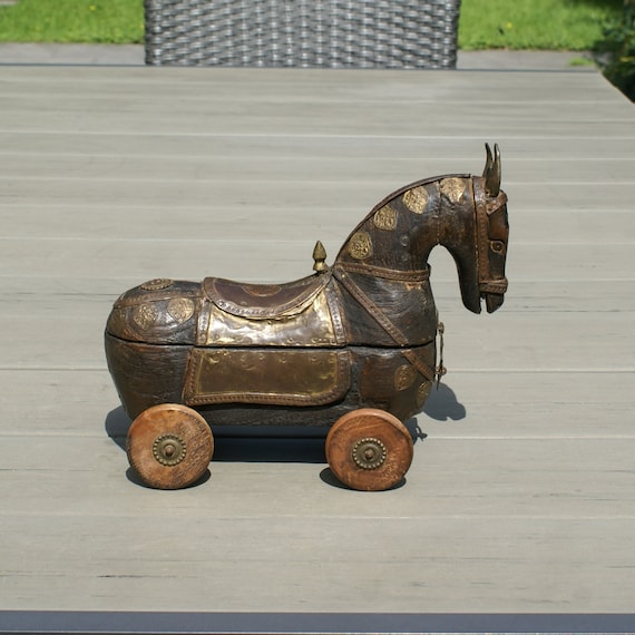 Antique Wooden Horse on Wheels Tika Box Vintage Horse Shaped