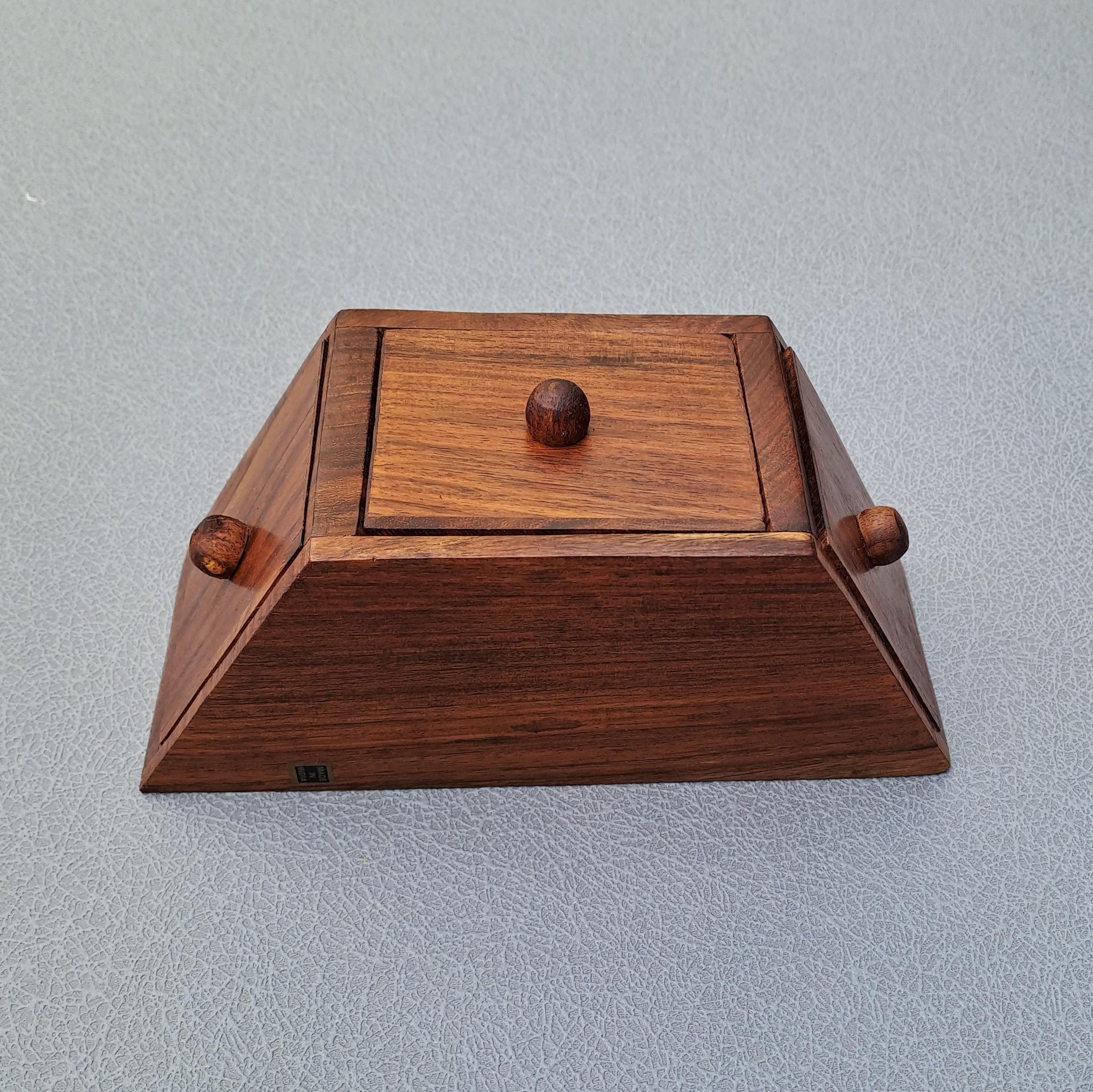 Small Wooden Box Vintage Trapezoid Chest With Three Triangle