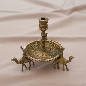 Antique brass camel candle holder vintage candle stick holder with three camels solid brass ornate candle holder with Arabic letters