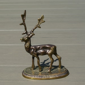 Vintage Brass Deer Statuette: Small Reindeer Sculpture, Hunter Gift