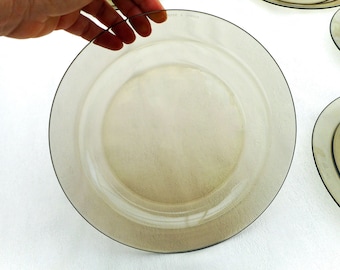 Vintage Arcoroc France Smoked Glass Dinner Plate: 1970s Dark Brown Glassware