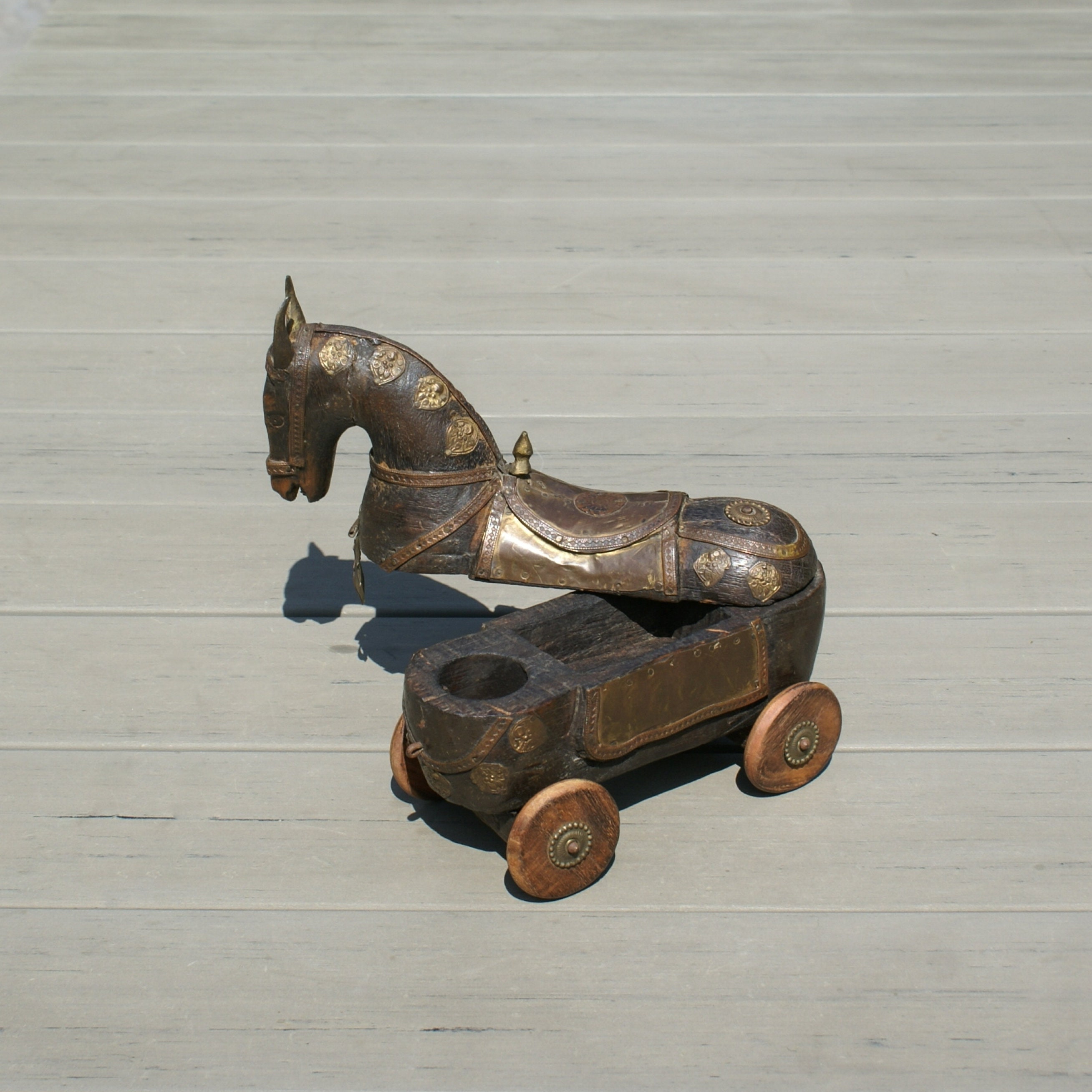Antique Wooden Horse on Wheels Tika Box Vintage Horse Shaped