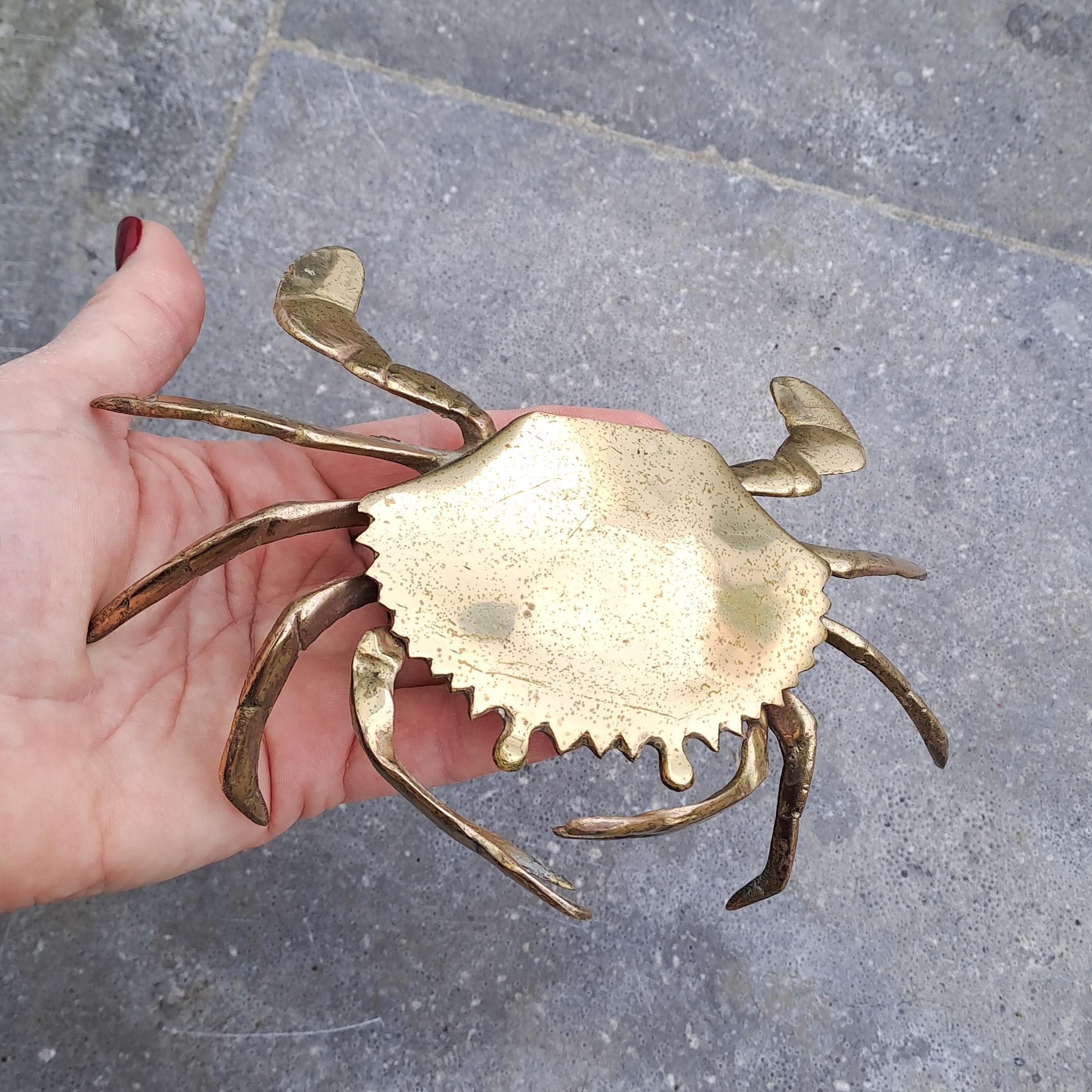 Vintage Brass Crab Ash Tray Removable Insert Lidded Indoor Outdoor