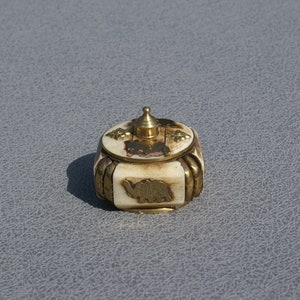 Miniature camel bone box with lid vintage mini chest with elephants brass bone box tiny jewelry box