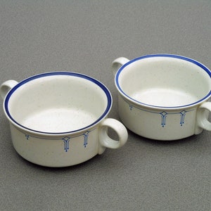 Two ceramic soup bowls vintage soup mugs with handles crockery soup cups two clay pots white speckled pottery bowls vintage stoneware