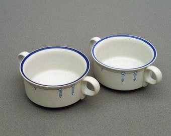 Vintage Speckled pottery Soup Bowls - 1970s stoneware Mugs - Set of 2
