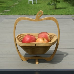 Opvouwbare houten fruitschaal appelvormige opvouwbare houten mand voor fruit groenten spiraal fruithouder vintage cottage kerndecor