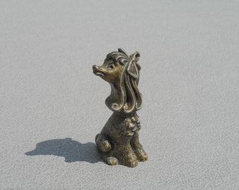 Small Vintage Poodle Figurine: Metal Dog Statuette, miniature canine figure