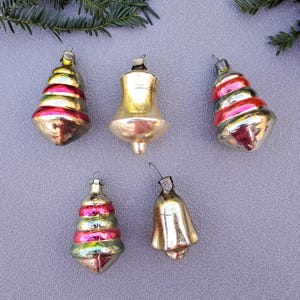 Vintage Christmas bell ornament set gold ret Xmas bells tree decoration nostalgia Christmas collectible ornaments