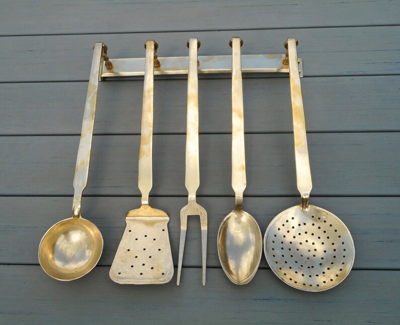 Solid brass kitchen accessories vintage copper utensils set of 5 kitchen cuisine utensils wall mounted old kitchen tools antique brassware