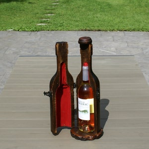 Hand Carved Wooden Wine Bottle Case: Vintage Presentation Box