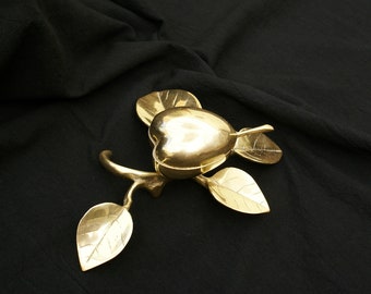 Antique Brass Pear Trinket Box: Art Nouveau Jewelry Chest