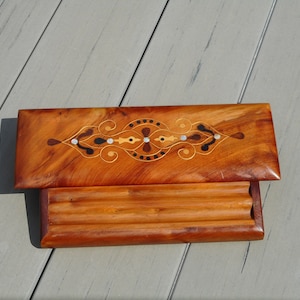 Vintage Decorated Wood Box: Pen Pencil Case, Desk Organizer