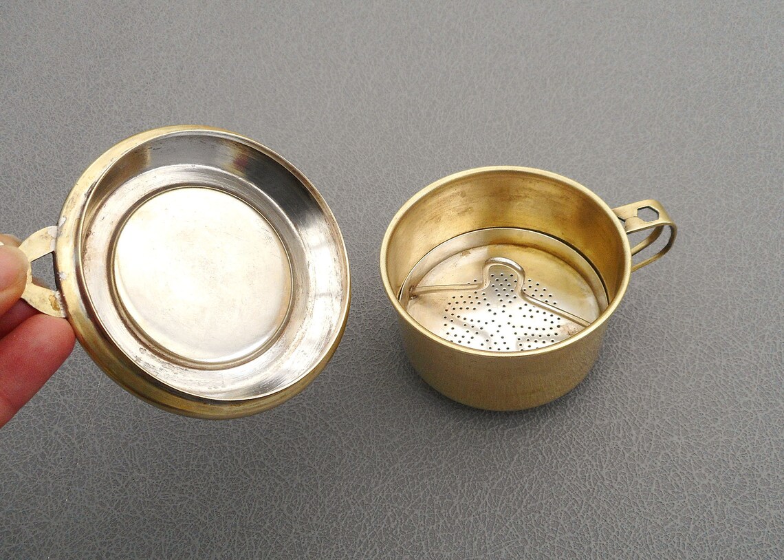 Vintage Brass Tea Infuser Set With Tea Glass Holder Etsy