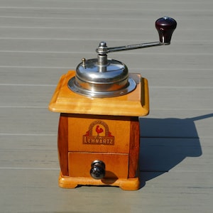 German vintage coffee grinder Lehnartz coffee mill manual coffee grinder light wood hand crank coffee grinder working coffee beans grinder