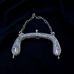 Antique metal purse frame ornate Victorian purse frame with chain handle vintage bag making hardware