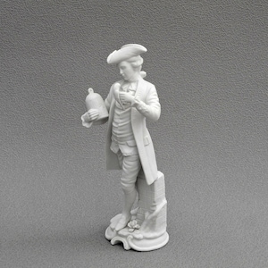 Vintage bisque sculpture man with parrot statuette white table sculpture ceramic statuette white porcelain figurine decorative statues