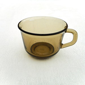 Brown glass coffee cup dark glass cups French vintage Arcoroc France 1970s cup tea coffee mug smoke brown glassware