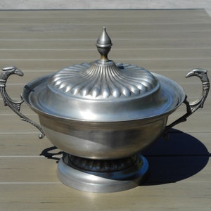 Vintage Art Nouveau Soup Tureen: Dragon Handle Jugendstil Centerpiece