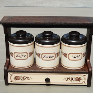Kitchen countertop shelf with drawer lidded grocery pots coffee sugar flour vintage new wall mountable kitchen shelf cupboard hanging shelf