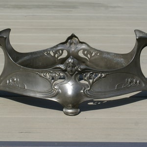 Art nouveau pewter jardinière frame WITHOUT insert bowl antique Jugendstil planter frame