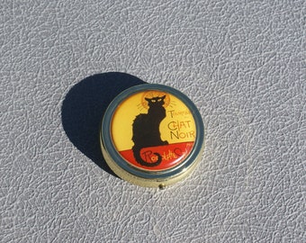 Vintage pill box with cat small round medicine container pocket pill case travel pill box