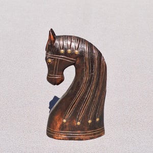 Vintage Hand Carved Wooden Horse Bust Statue: Equestrian Decor