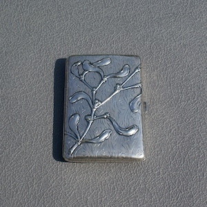 Vintage cigarette case with mistletoe art nouveau cigarette box ornate cigarette holder
