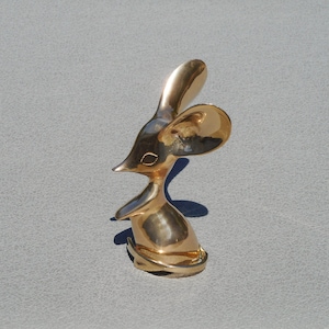 Vintage Brass Mouse Statuette: Long-Eared Miniature Animal Sculpture