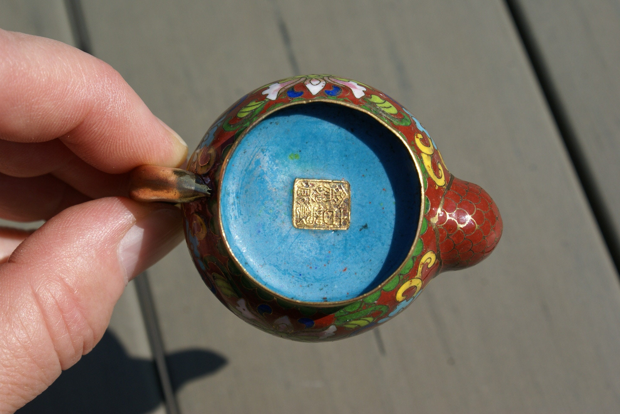 * vintage pot ୨୧ * 蒼い鳥の mini テリーヌポット vintage pot ୨୧ * 蒼い鳥の mini テリーヌポット 鳥が描かれた