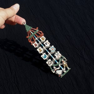 Vintage Kuhn Zinn hanging ornament pewter enamel Maibaum tree ornament made in Germany hand painted maypole wall hanging