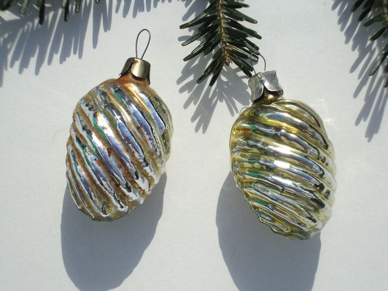 Vintage Christmas Ornaments Glass Cones Xmas Tree Decorations Etsy