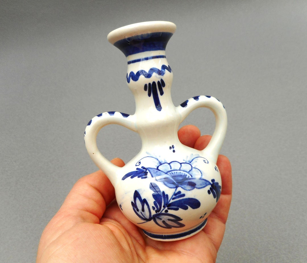 Vintage Delft Pottery Vase Double Handled Mini Vase Delftware Etsy