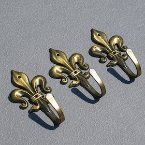 Brass Fleur de Lis Wall Hooks: French Vintage Hangers, Set of 3