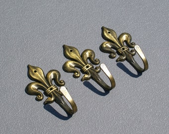 Brass Fleur de Lis Wall Hooks: French Vintage Hangers, Set of 3