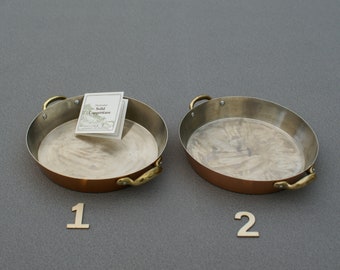 ONE Vintage Copper Casserole Dish: Small Round Baking Pan with Brass Handles