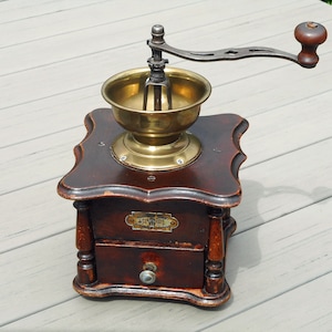 Antique Harhaus Wood Coffee Grinder: German Manual Burr Mill (1880-1900s)