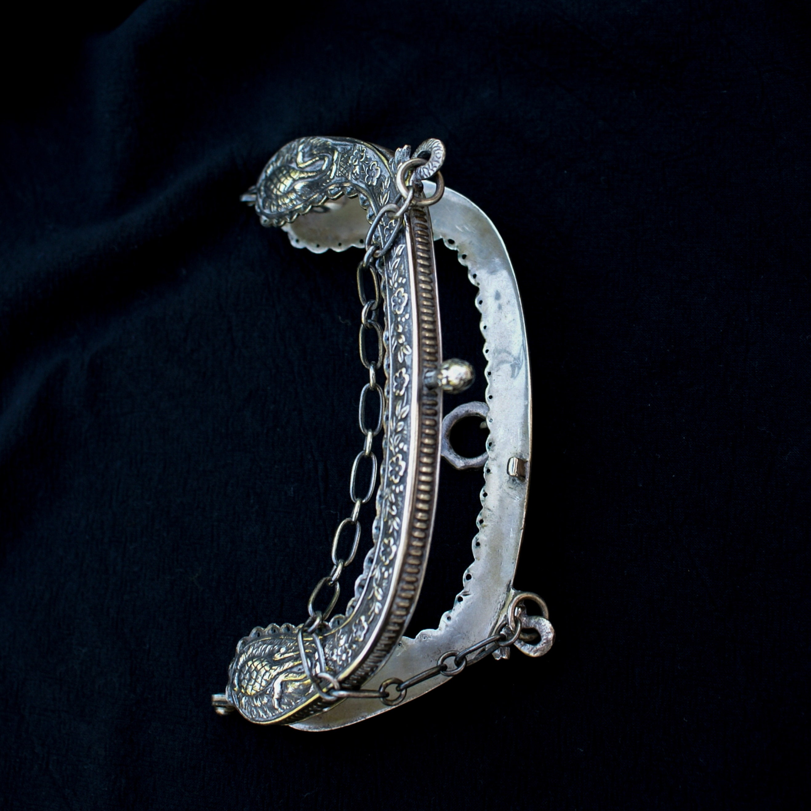 Antique Ornate Brass Purse Frame with Rhinestones & Classical Cameos – Victoria Antique Metal Purse Frame Ornate Victorian Purse Frame With  main image 2