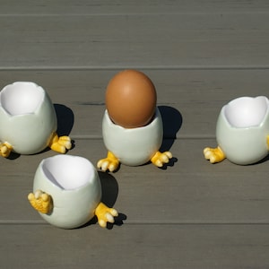 Vintage Ceramic Chicken Egg Cups: Hatching Chick Design, Set of 4