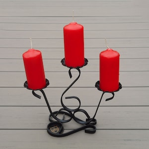 Vintage Black Metal Three-Arm Candle Holder: Forged Candelabra