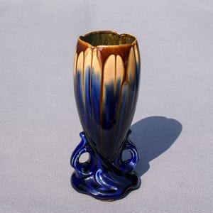 Vintage Faiencerie De Thulin Vase: Art Nouveau Cobalt Blue Drip Glaze