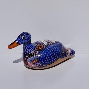 Ceramic hand painted duck statuette vintage waterfowl figure ornate mallard sitting ducky sculpture