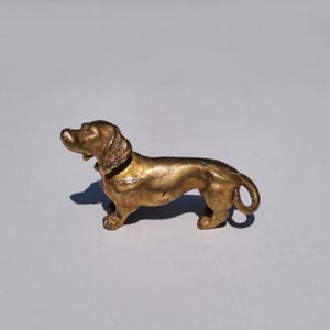 Small brass dachshund statuette mini sausage dog figurine vintage Weiner dog sculpture Doxie dog owner gift small doggie figure