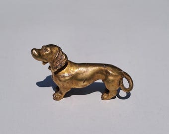 Brass Dachshund Figurine: Vintage Weiner Dog Sculpture sausage dog figure canine collection