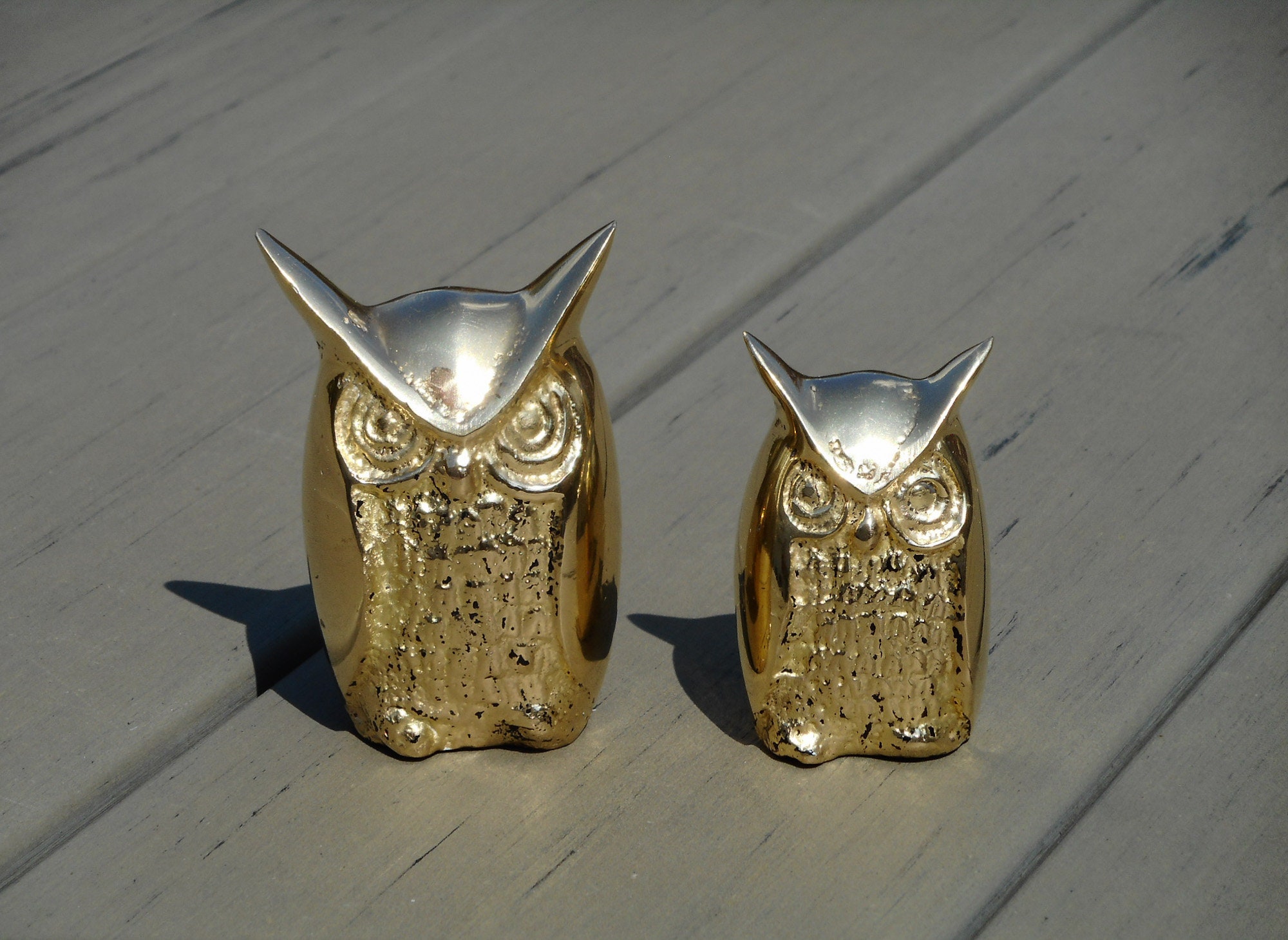 Vintage Brass Owl Figurines: Miniature Bird Statuettes, Horned Owls