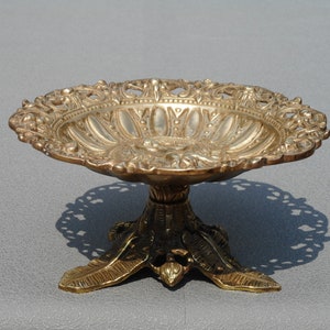 Antique Bronze Footed Bowl: Victorian Angel Centerpiece, Ornate Fruit Dish