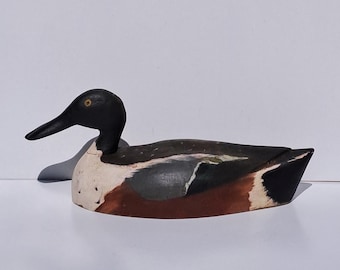 1980年代のヴィンテージ、手描き・彫刻の木製マガモ/オナガガモの